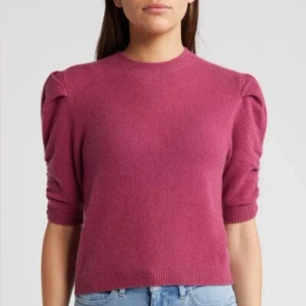 Frame Ruched Sleeve Recycled Cashmere & Wool Sweater